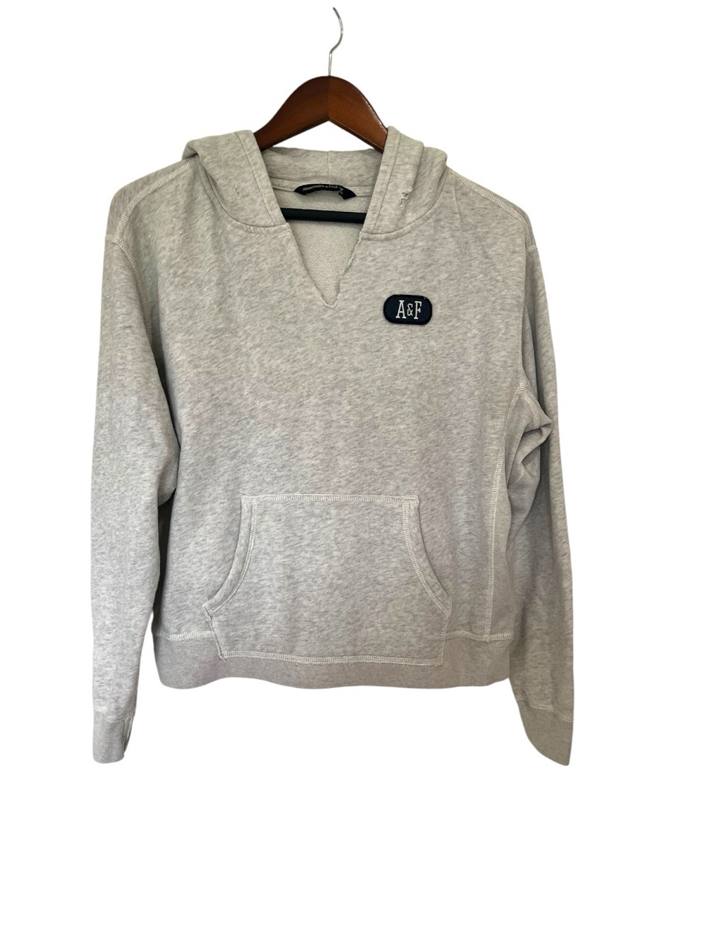 Abercrombie & Fitch Women's Light Gray Hooded Pullover Sweatshirt Pocket Sz M